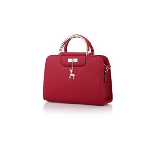 Ladies Pu Leather Handbag With Deer Design - Red