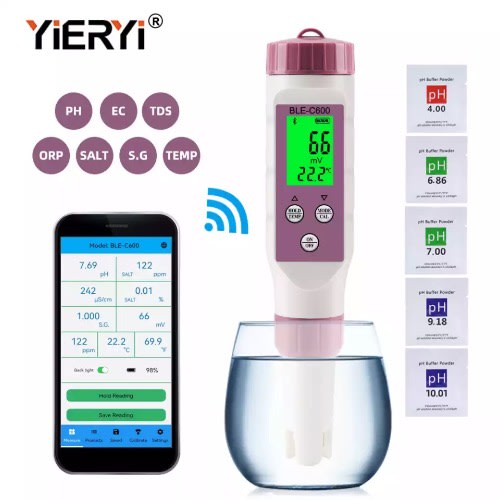 Bluetooth Compatible Water Pen 7 In 1 Ph-Ec-Tds-Orp-Salt-S.g-Temp Meter