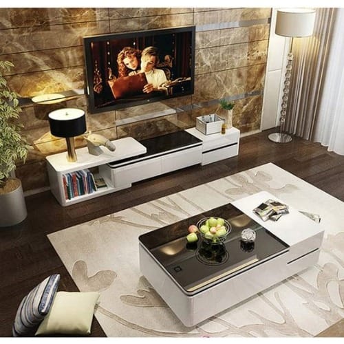 Glossy Alvin Tv Stand With Center Table - Multicolor