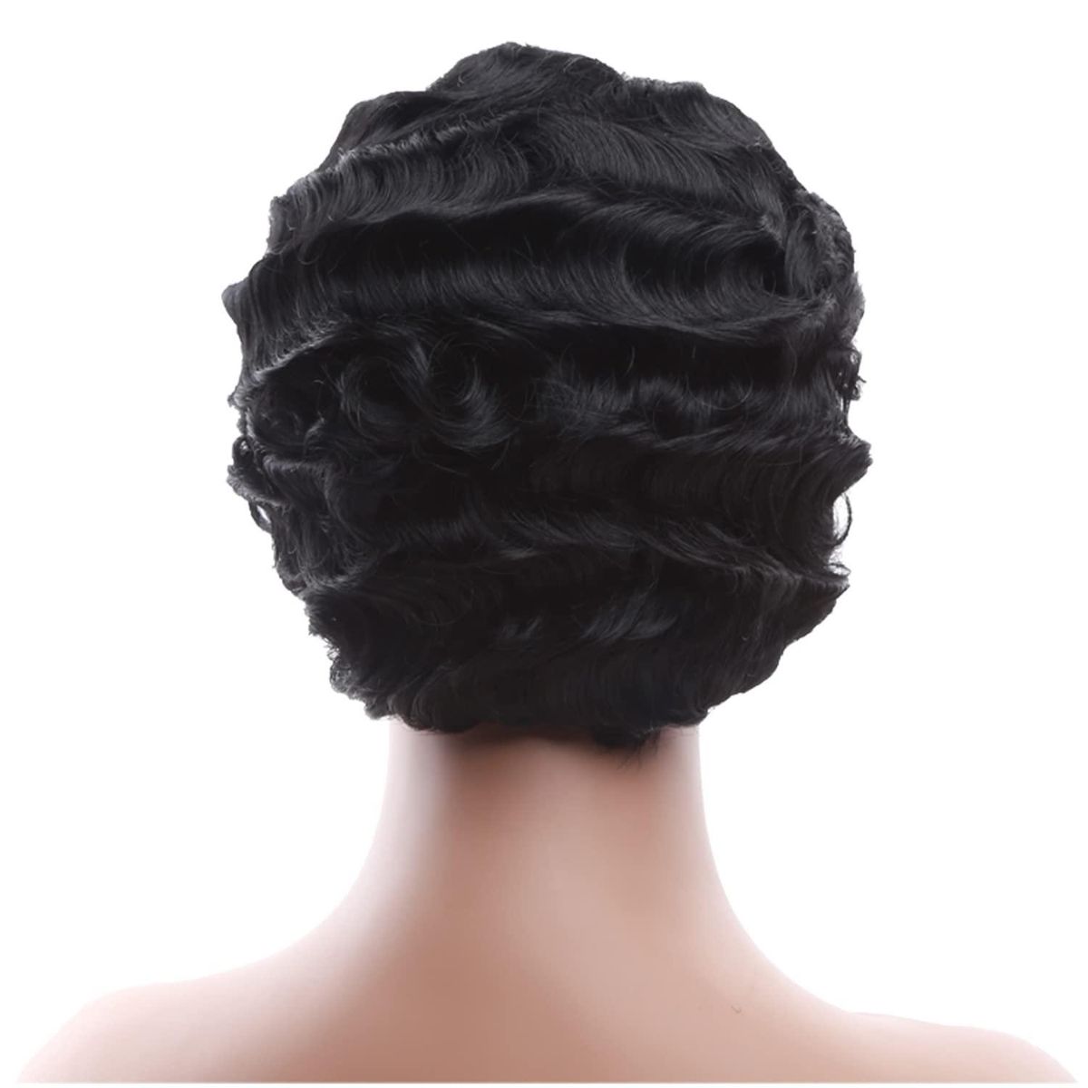 Beauty Black Short Hair for Women Finger Wave Curly Hair Synthetic Hair Replacement Hair Halloween Cosplay