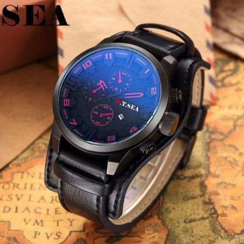 Leather Sports Quartz Men Military Wrist Watch