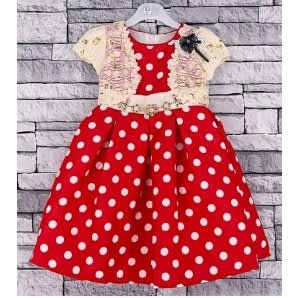 Girls Lace Polka Dot Dress - Red
