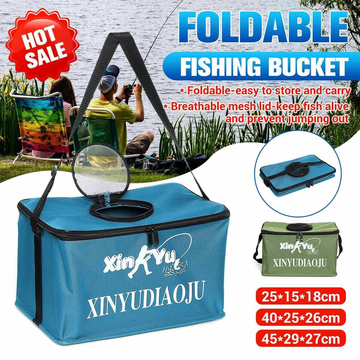 (40*25*26cm-GREEN/BLUE) Thickened-Canvas Waterproof Portable Foldable Bucket Folding Tank Live Fish Bait Storage Box Water Basin For Camping Blue