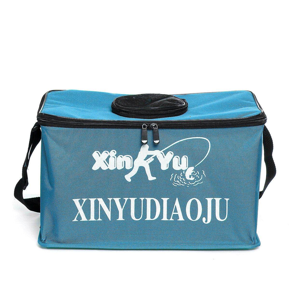 (40*25*26cm-GREEN/BLUE) Thickened-Canvas Waterproof Portable Foldable Bucket Folding Tank Live Fish Bait Storage Box Water Basin For Camping Blue