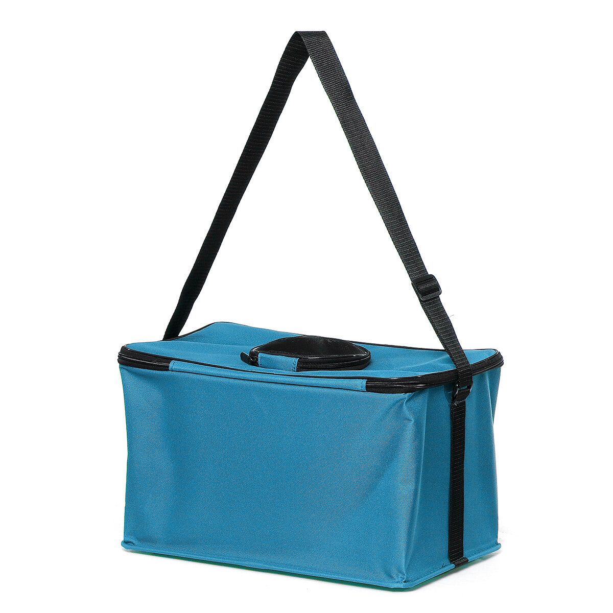 (40*25*26cm-GREEN/BLUE) Thickened-Canvas Waterproof Portable Foldable Bucket Folding Tank Live Fish Bait Storage Box Water Basin For Camping Blue