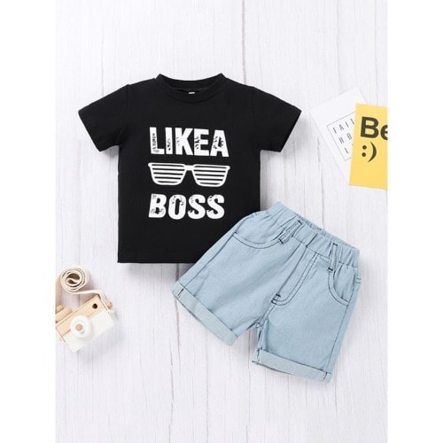 2 Pieces Baby Toddler Boy Like A Boss Sunglasses Top With Shorts