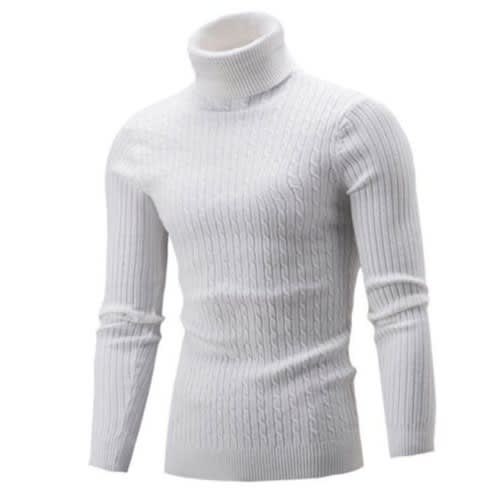 Unisex Long-sleeved Turtle Neck Casual Top - White