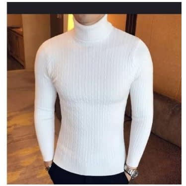 Unisex Long-sleeved Turtle Neck Casual Top - White