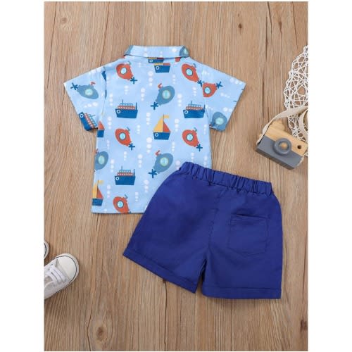 2-piece Toddler Boy Boat Print Shirt & Shorts Set