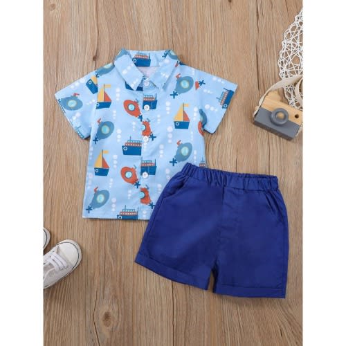 2-piece Toddler Boy Boat Print Shirt & Shorts Set