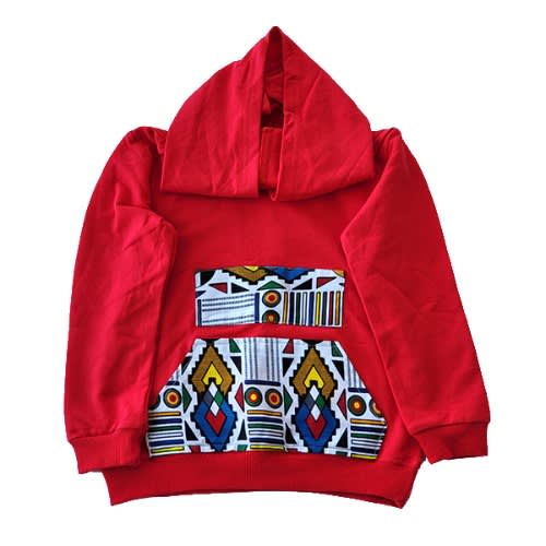 Red Hoodie With Kente Patches