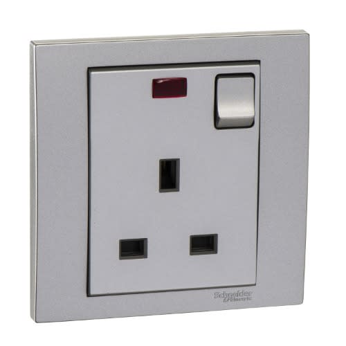 Vivace 13a 250v 1 Gang Switched Socket with Neon - Aluminum Silver|| KB15N_AS
