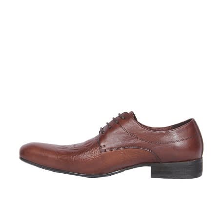 Patterned Italian Leather Lace-up Shoe - Brown - Msh-3481