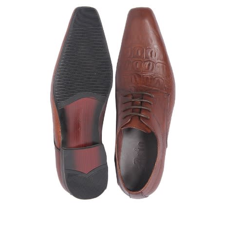Patterned Italian Leather Lace-up Shoe - Brown - Msh-3481