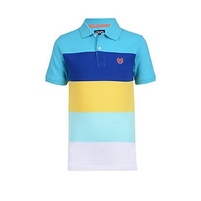 Luxury Crested Colour Block Polo Shirt- Blue And Yellow