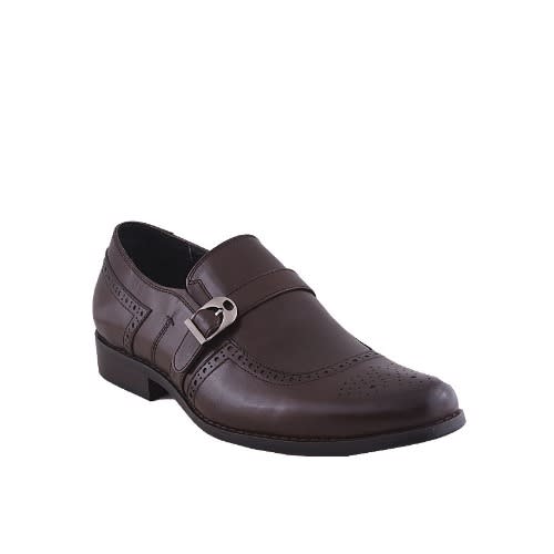 Men’s Leather Slip On Shoe With Buckle - Brown