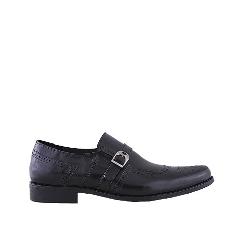 Men’s Leather Slip On Shoe With Buckle - Black