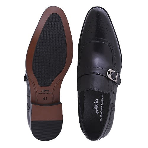 Men’s Leather Slip On Shoe With Buckle - Black