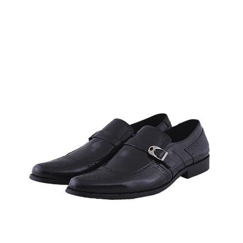 Men’s Leather Slip On Shoe With Buckle - Black