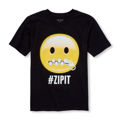 Boys Hashtag Zip It Emoji Graphic Tshirt -black