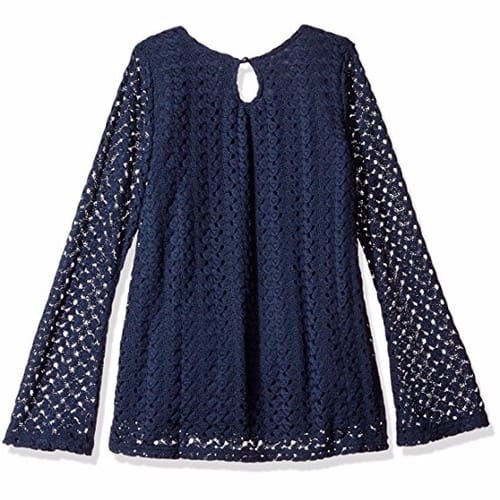 Long Bell Sleeve Top With Necklace - Blue