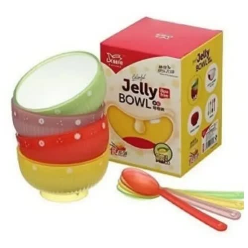 Colourful Jelly Bowls With Plastic Spoons - 4 Pieces