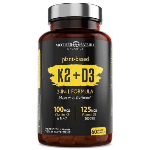 Mother Nature Organics - Vitamin K2 + D3 D3 5000iu W Mk7 Vitamin K2 100mcg - 60 Caps