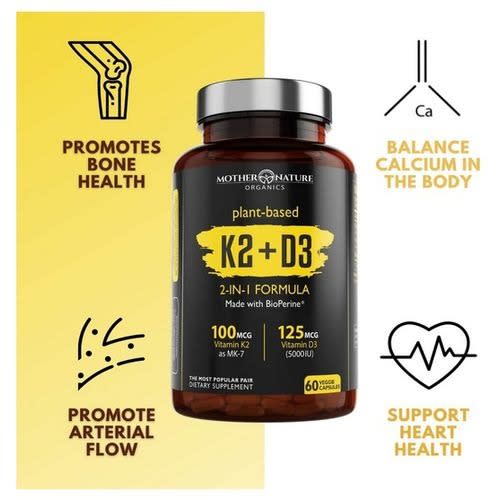 Mother Nature Organics - Vitamin K2 + D3 D3 5000iu W Mk7 Vitamin K2 100mcg - 60 Caps