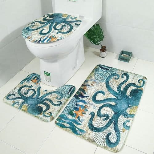 3pcs Bathroom Non-slip Pedestal Rug+lid Toilet Cover+bath