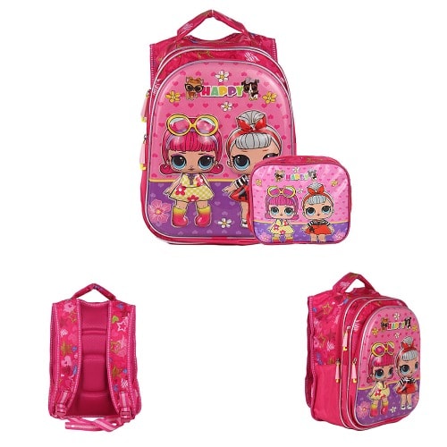 Cartoon Character  School Bag + Lunch Box -Pink