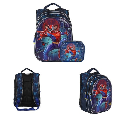Spider Man Character School Bag +Lunch Bag -Blue