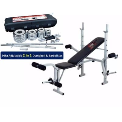 Weight Bench With 50kg Adjustable 2 In 1 Dumbbell And Barbell Set