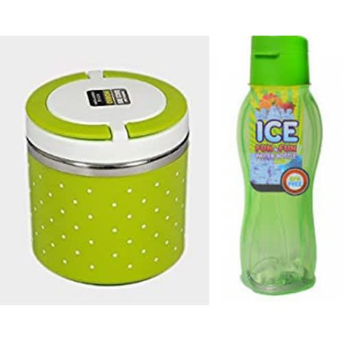 Single Layer Lunch Box(630ml) And Ice Fun Water Bottle - Green