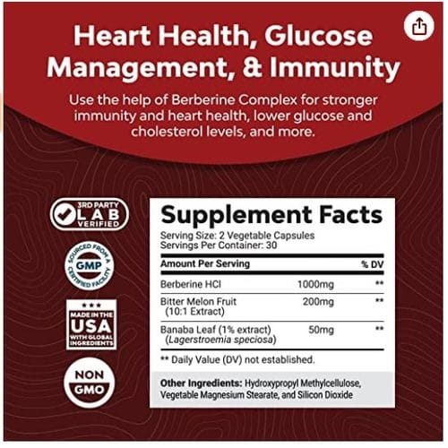 Berberine Complex With Bitter Melon & Banaba Leaf Extract For Heart - 1000mg