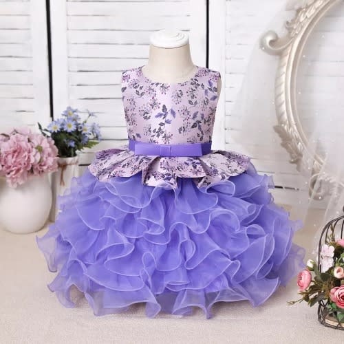 Girl Floral Design Flair With Ruffles - Lilac