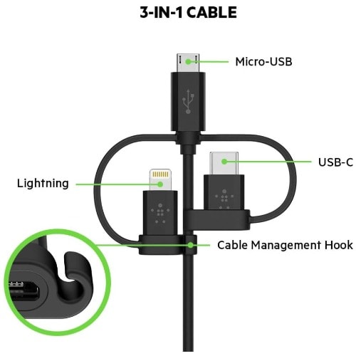 Universal Cable With Micro-usb, Usb-c And Lightning Connectors