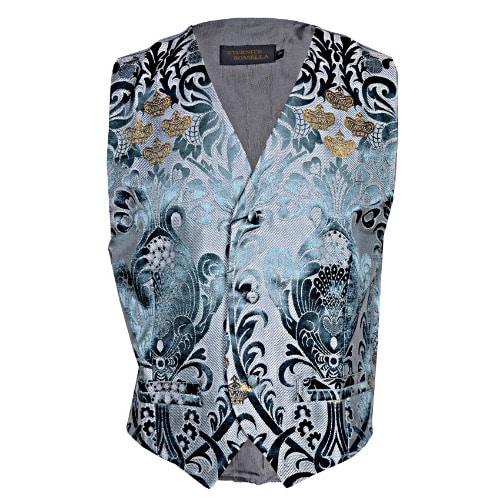 Patterned Men's Waistcoat- Grey&Gold - MWC-2821