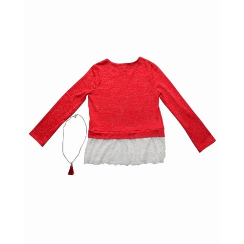 Girls Glittering Top With Necklace And Elastic Hand - Red