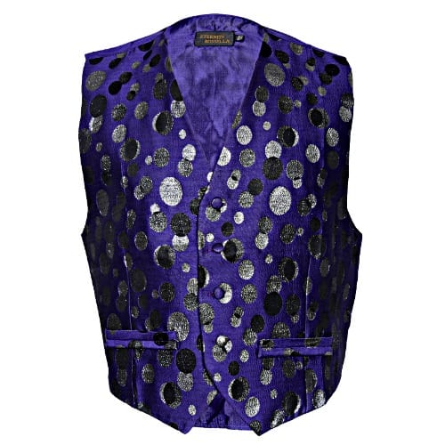 Dotted Detailed Men's Waistcoat - Silver & Purple - MWC-1422