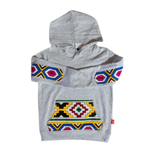 Boys Hoodie With Kente Patches - Grey