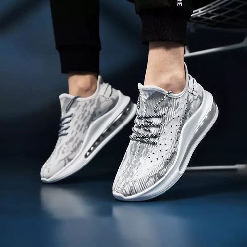 Men Athletic Lace Up Elastic Running Casual Shoes Sneakers - White