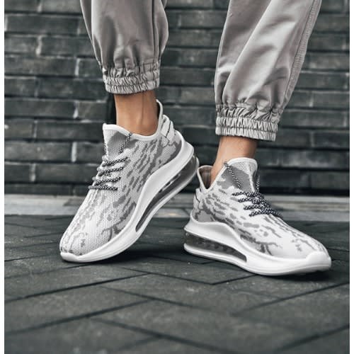 Men Athletic Lace Up Elastic Running Casual Shoes Sneakers - White