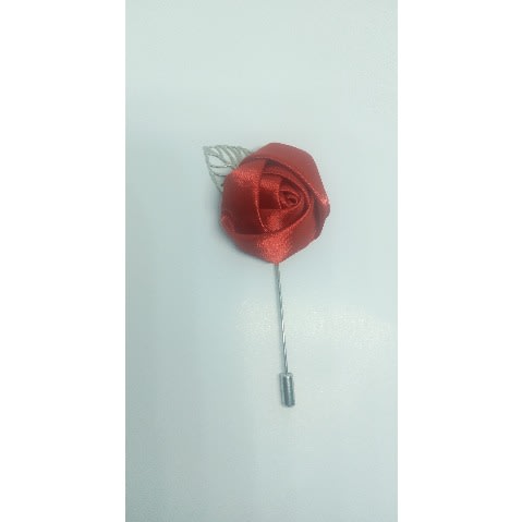 Lapel Brooch With Silver Leaf -Red