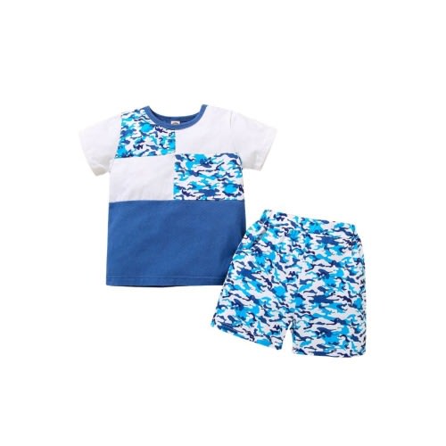 Boy's Camo Zebra Print Color Block Set Top And Shorts - 2 Pcs