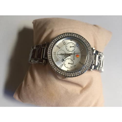 Iced Round Women's Bracelet Strap Wrist Watch - Silver