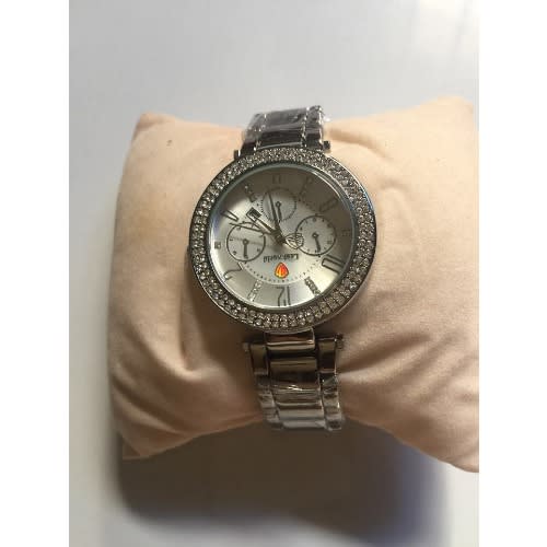 Iced Round Women's Bracelet Strap Wrist Watch - Silver