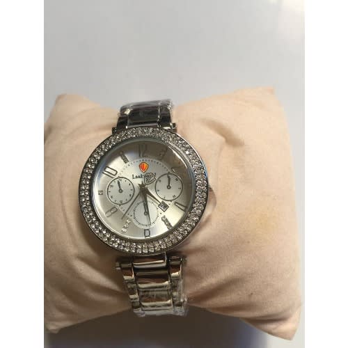 Iced Round Women's Bracelet Strap Wrist Watch - Silver