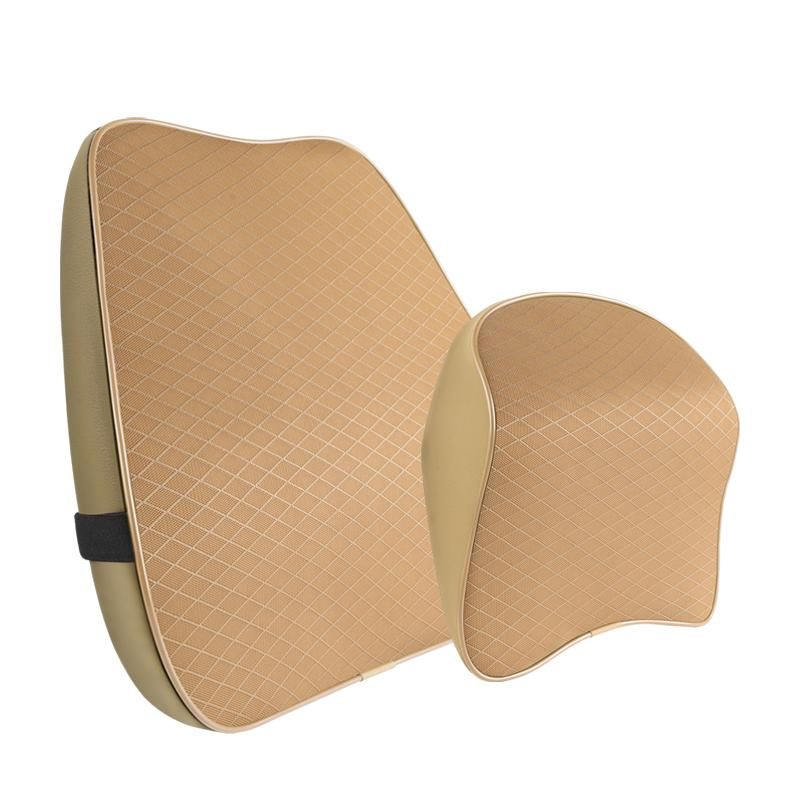 Ice Silk Leather Car Neck Pillow Memory Foam Auto Rear Seat Back Headrest Lumbar Supports Travel Cushion Cover Auto Accessories