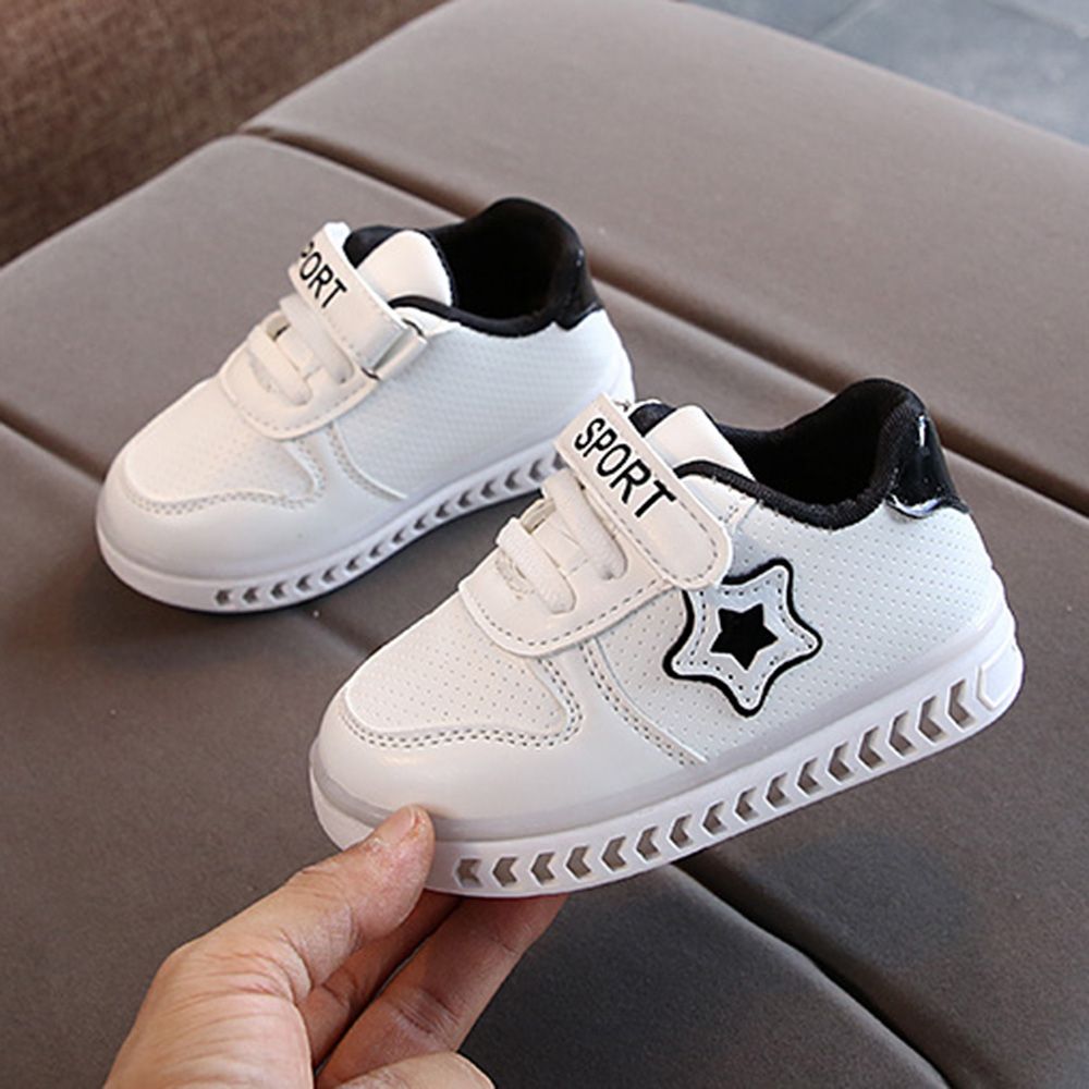 Children's Luminous Sports Shoes White Star Student Baby Toddler Sneakers Black