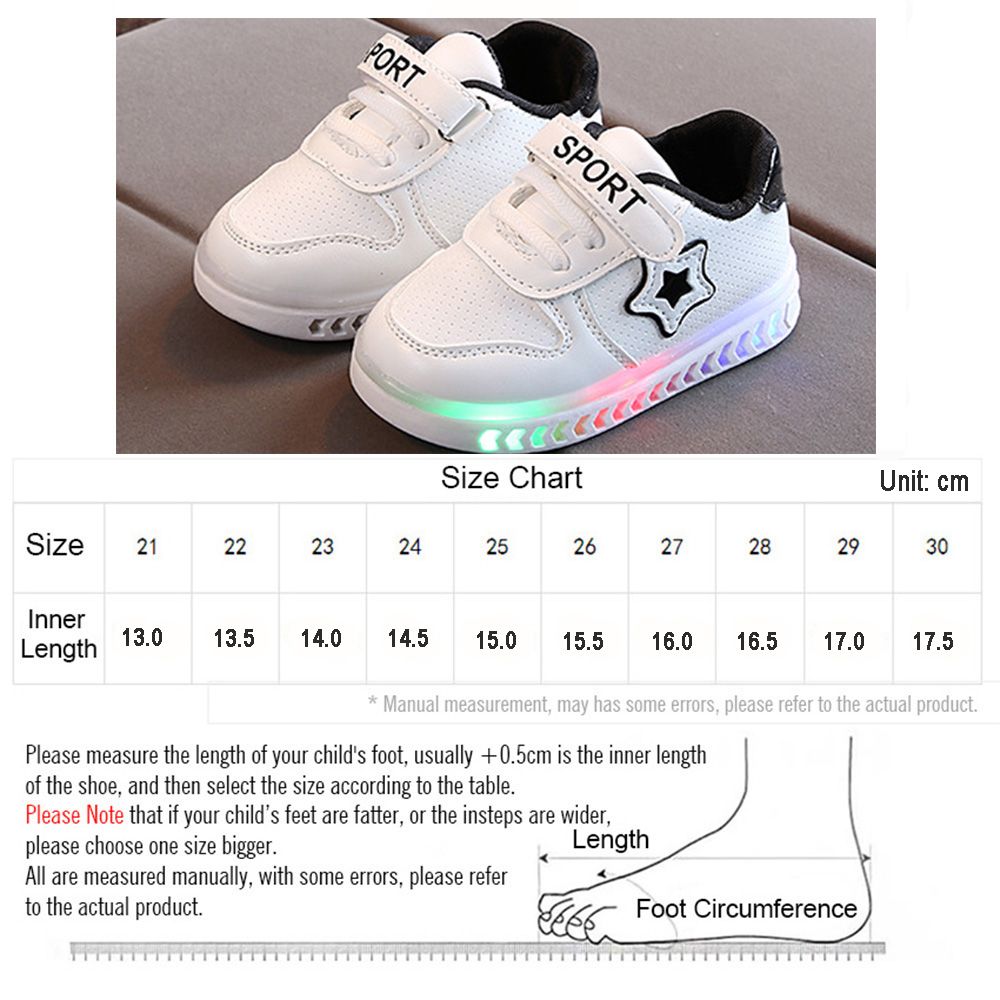 Children's Luminous Sports Shoes White Star Student Baby Toddler Sneakers Black
